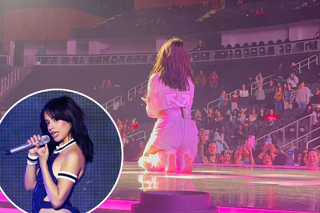 Fotos selvagens mostram Camila Cabello se apresentando em uma arena quase vazia